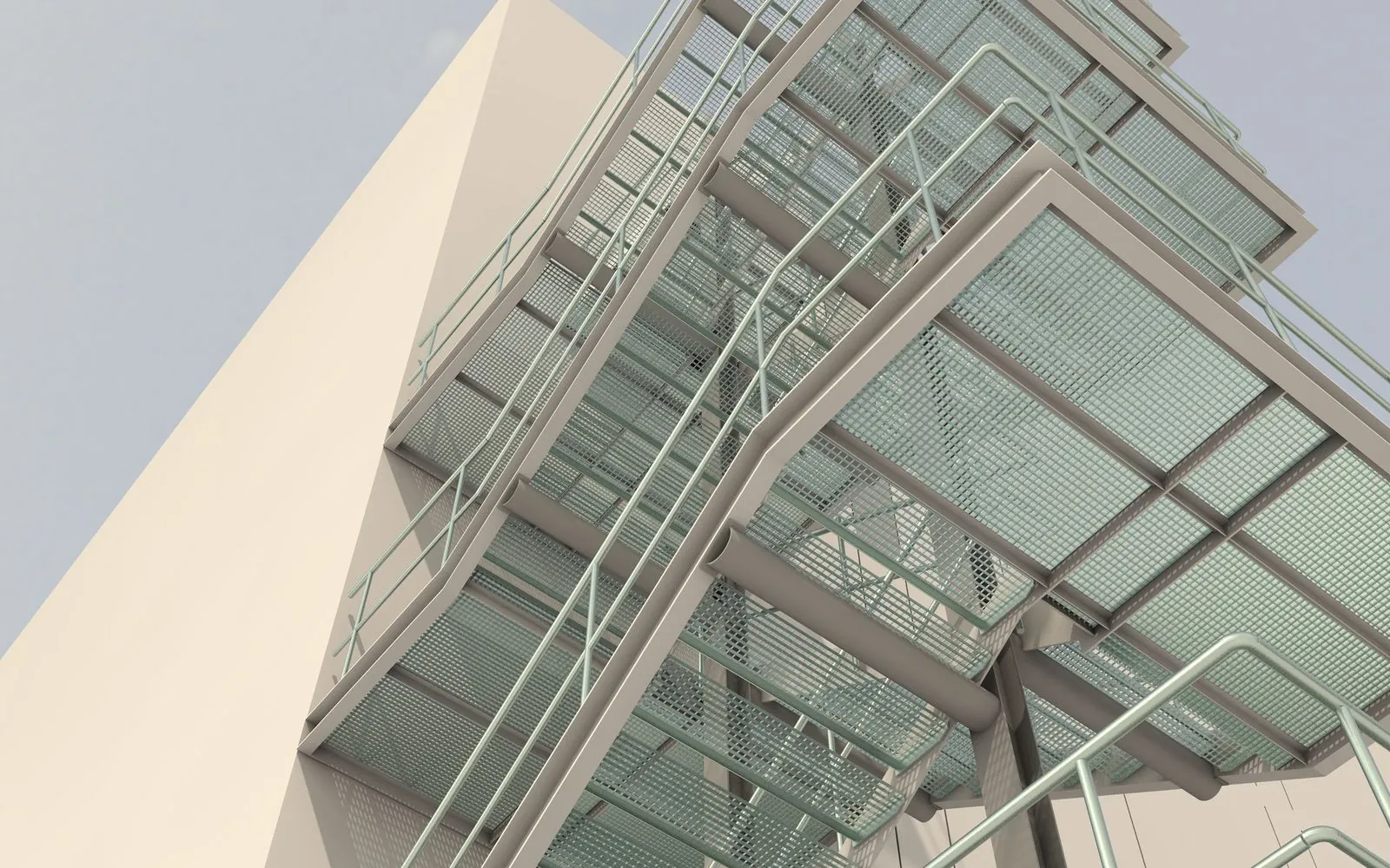 Stahltreppe an einer von a+p Mayer geplanten Industriehalle in Biberach